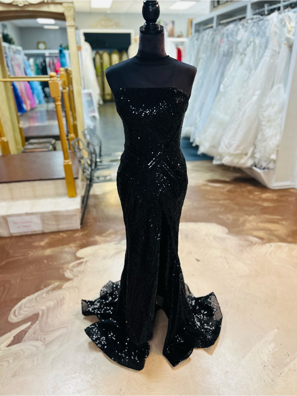 Ava Presley Strapless Black Sequin Mermaid Prom Dress